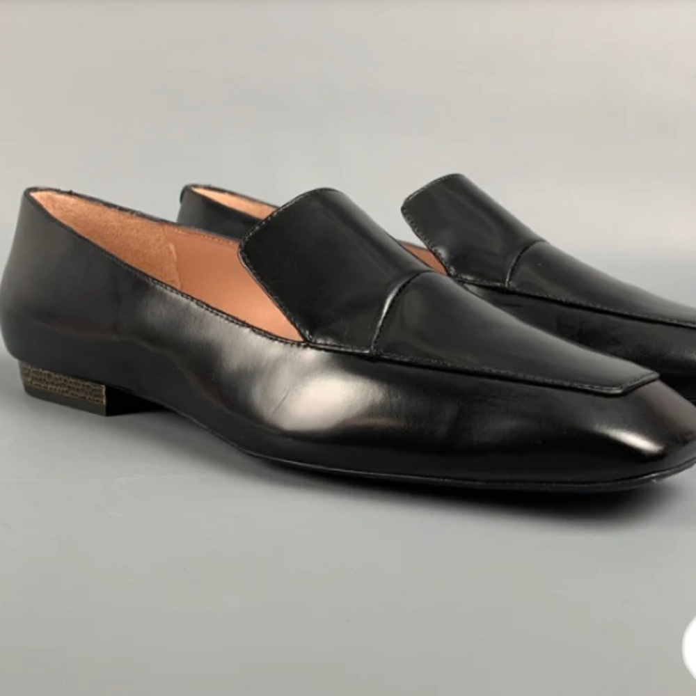 JIL SANDER Navy Size 39 US 9 Black Leather Square Toe Flats